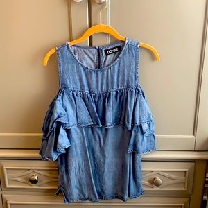 COPY - Denim ruffle cold shoulder top